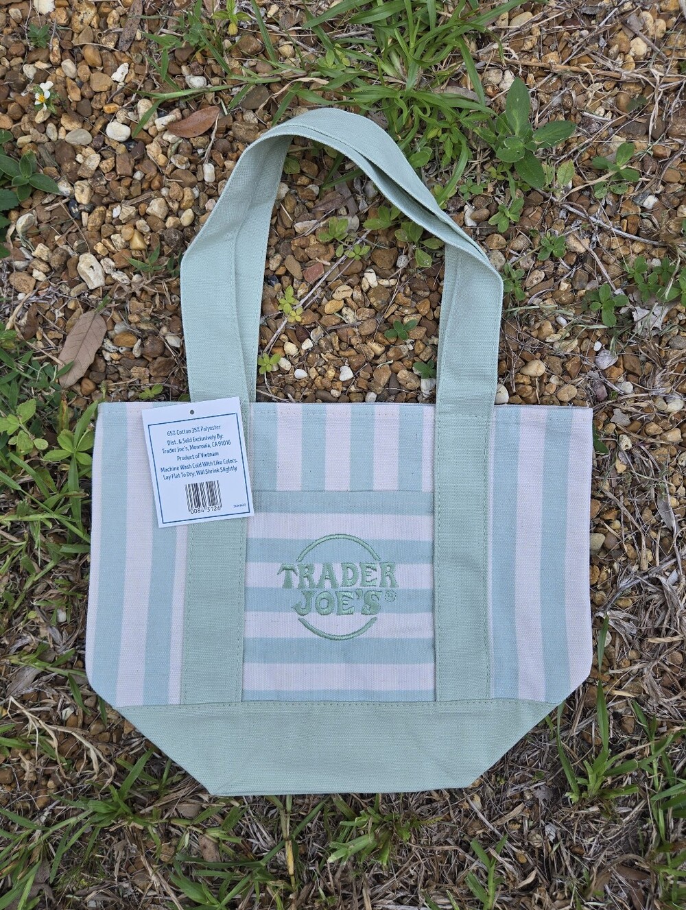 NWT Trader Joe's Mini Striped Tote Bag In Mint Green